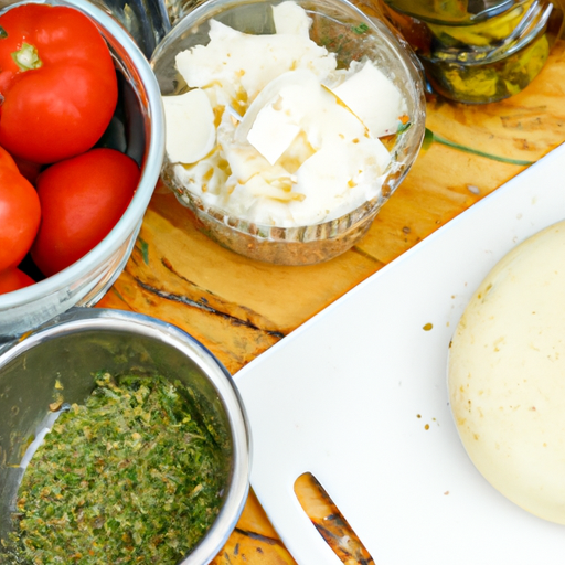 Fresh ingredients including tomatoes, cheese, and herbs for making Dutch oven pizza.