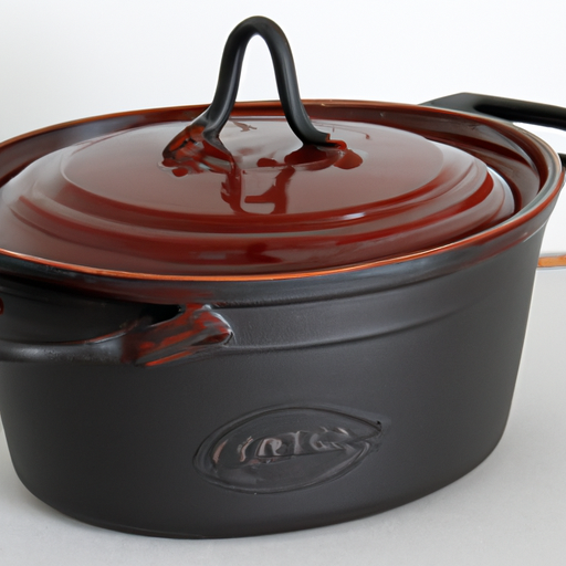 A cast iron Dutch oven, perfect for slow-cooking soups and stews.